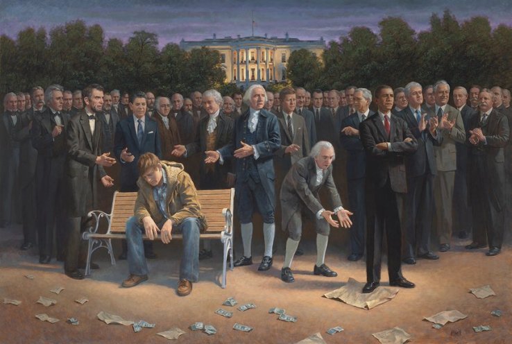 The Forgotten Man, by Jon McNaughton. depicts Obama trampling on the US Constitution, has been bought by Fox News anchor Sean Hannity, who plans to present it to Trump. I don't think Jon McNaughton’s painting won’t win any prizes for artistic merit or subtlety.